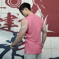 thumbnail image 4 of RYRJJ Men's Athletic Tank Tops Sleeveless Henley Buttons Muscle T-Shirt Breathable Solid Workout Gym Tees(Pink,XL), 4 of 5