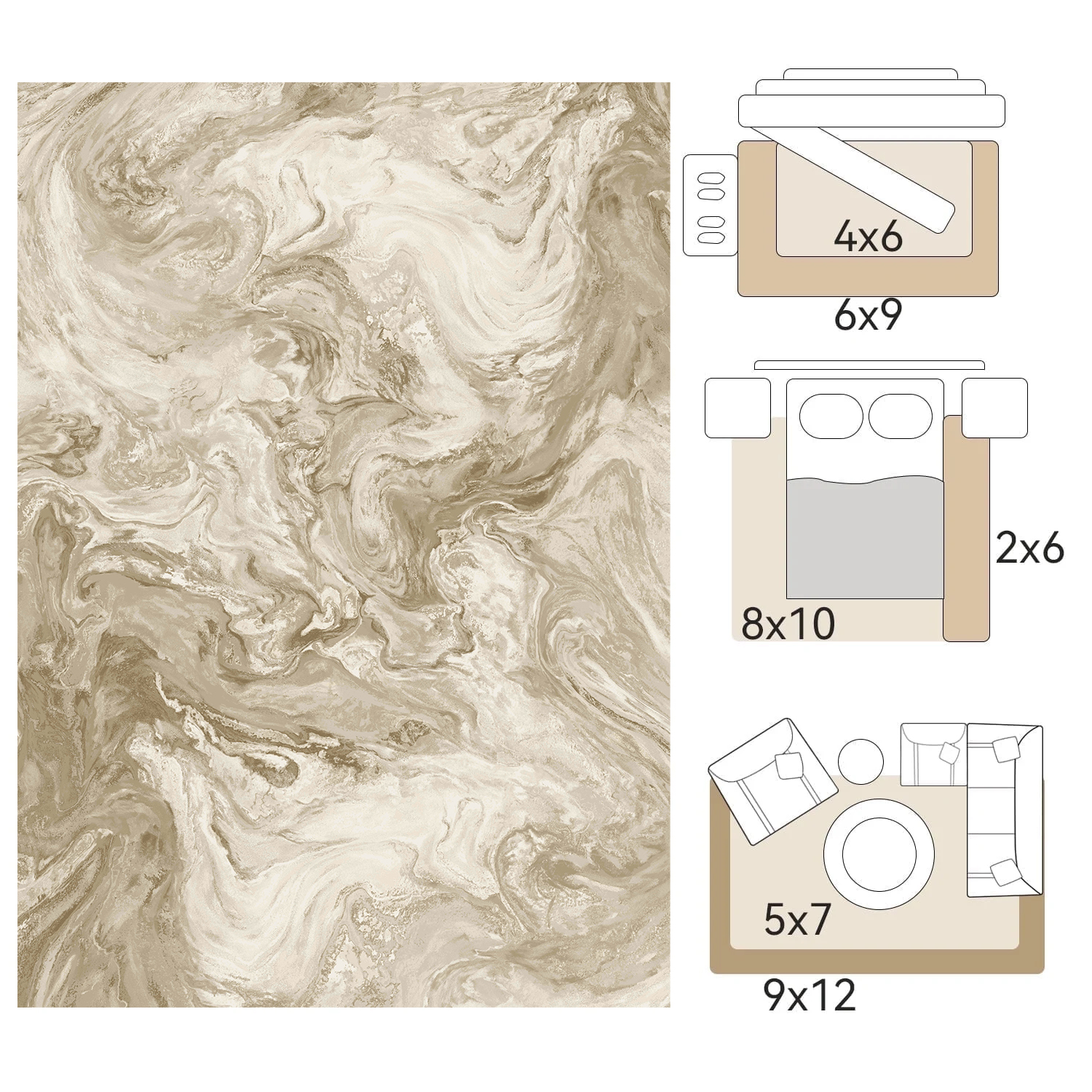SIXHOME 8'x10' Area Rugs for Living Room Marble Swirl Abstract Rug Ultra Soft Washable Rugs for Bedroom Anti Slip Durable Carpet Home Decor for Dining Room Beige