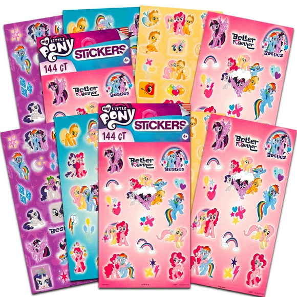 My Little Pony Autocollants Cadeaux de Fête 16 Feuilles Plus de 380 Autocollants Plus 2 Autocollants de Récompense sous Licence Séparée - Favoris MLP Incluent Tableau de Bord Arc-en-Ciel Crépuscule Étincelant Tarte Rareté et Plus!