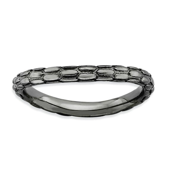 2.25mm 925 Sterling Silver Patterned Ruthenium plating Stackable Polished Black Plate Wave Ring Size 9 Stackable Ring fo