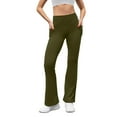 thumbnail image 4 of WCMZJ Women's Flare Yoga Pants with Pockets High Waisted Bootcut Yoga Leggings Flared Workout Gym Leggings Army Green XL, 4 of 5