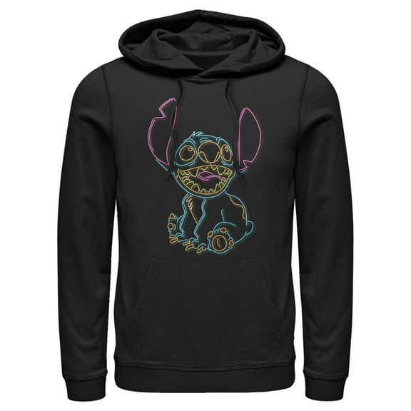 Men's Lilo & Stitch Bright Neon Outline  Pull Over Hoodie Black X Large