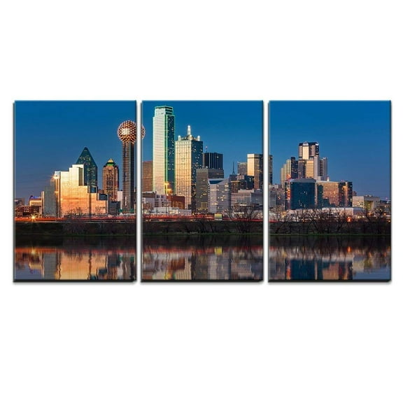 wall26 - Dallas Skyline at Sunset - Canvas Art Wall Art - 16"x24"x3 Panels