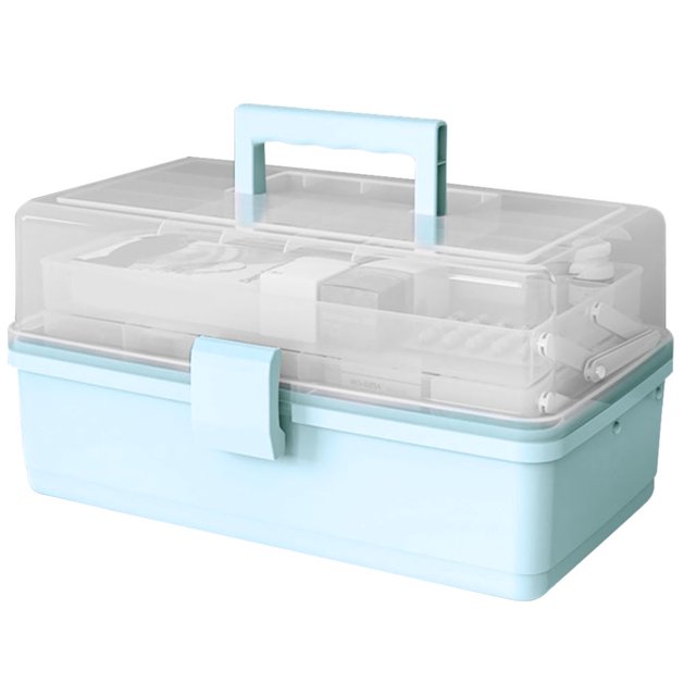 Pill Storage Box 3-Layer Large Capacity Home Cosmetics Case Plastic Sundries Organizer Ordinary Style Pink