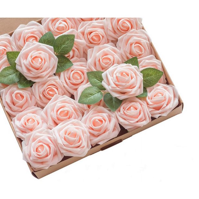 25 piezas de flores falsas XCF rosas de espuma con tallos para hacer ramos de novia decoración del hogar