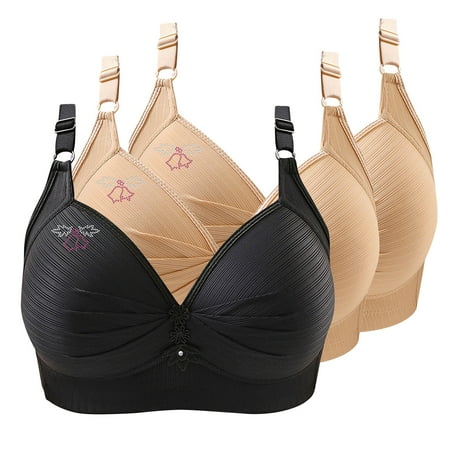 Bras for Women No Underwire Comfort Wireless Seamless Bra Ndbuld 3PC Woman s Printing Gathered Together Large Size Daily Bra Underwear No Rims Christmas Deals Beige L