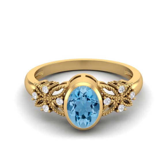 7X5mm Oval Shape Swiss Blue Topaz 925 Sterling Silver Gold Vermeil Celtic Shank Solitaire Valentines Day Gifts Ring