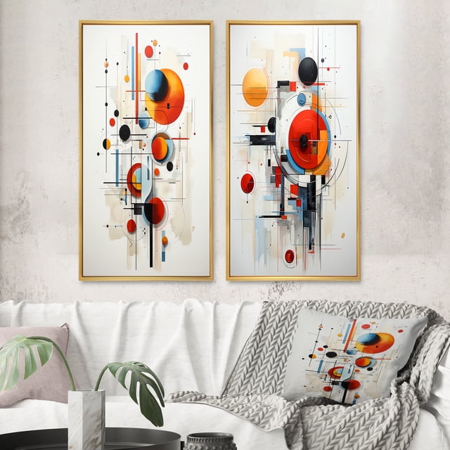 Designart "Colorful Suprematism Pure composition II" Abstract Suprematism Framed Wall Art Set Of 2 - Multi-Color Abstract Gallery Wall Frame Set For Home Decor