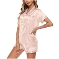 thumbnail image 4 of BLVB Satin Pajamas Set Women's Short Sleeve Tops Sleepwear Soft Silk Button Down Loungewear Comfy Pjs Shorts Set Homewear, 4 of 6