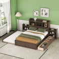thumbnail image 3 of Euroco Wood Full Size Platform Bed with Movable Shelves, Trundle Bed with USB Charging Station for Kids Teens, Espresso, 3 of 18