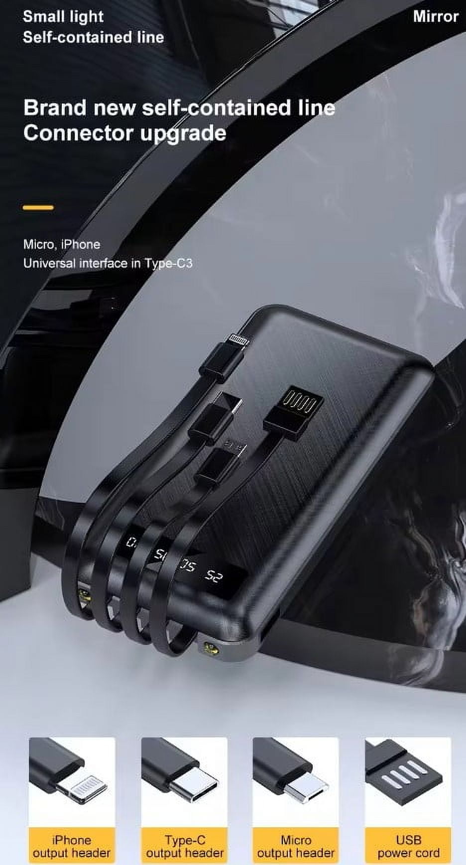 20000mAh Power Bank with Built in Cables Wireless Charger Fast Charging Large Capacity Black