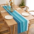 thumbnail image 3 of Turquoise Striped Table Runner - 60 Inch Long, Kitchen Dining Table Runner Dresser Scarves, Modern Abstract Art Wave Moire Gradient Farmhouse Decor for Coffee Tables Wedding Party Banquet, 3 of 8