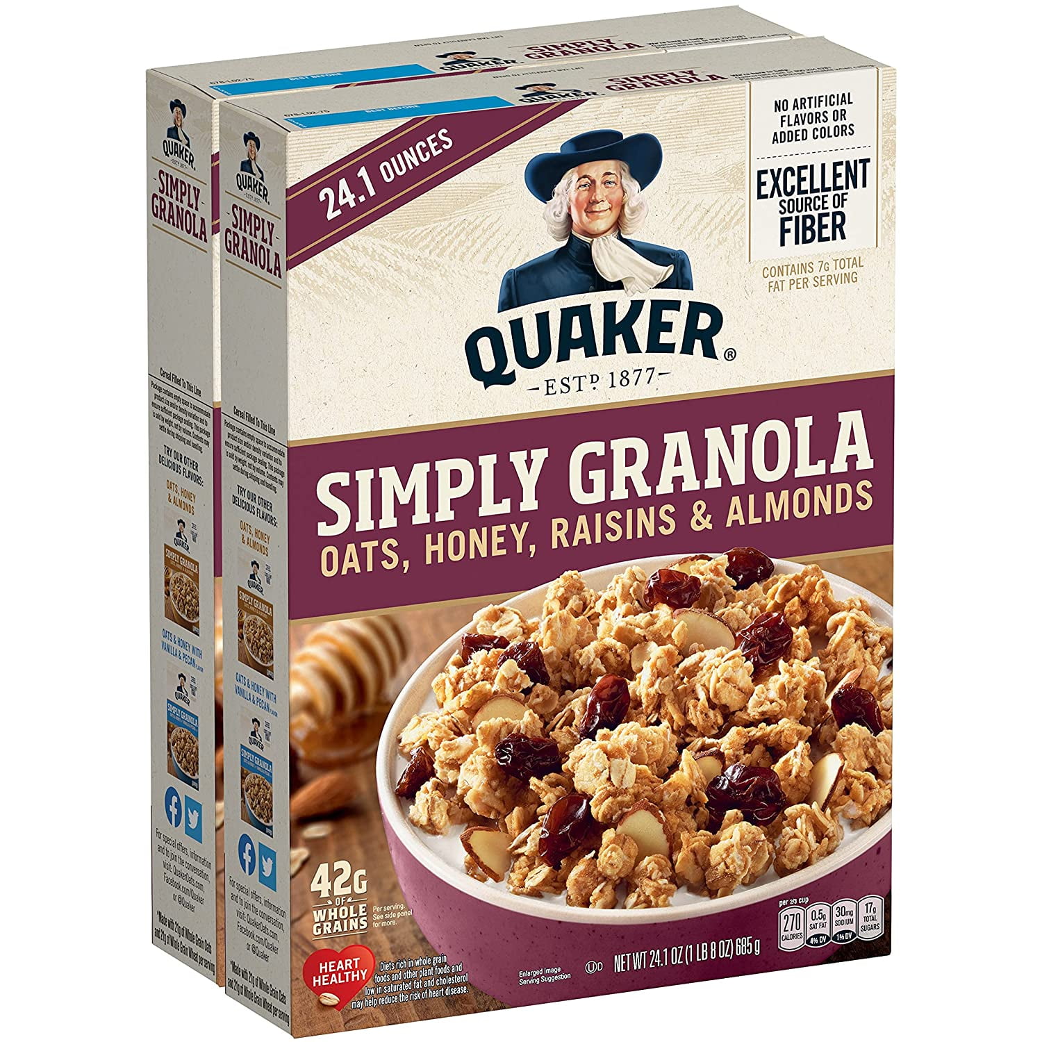 Quaker Simply Granola Honey & Raisin Breakfast Cereal, 24.1 oz Boxes, 2 Pack