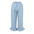 thumbnail image 4 of RPVATI Women's Comfortable Linen Pants Summer High Waisted Ruffle Cropped Wide Leg Capri Pants Casual Stretch Drawstring Vacation Beach Palazzo Pants Baggy Trousers with Pockets Light Blue M, 4 of 8