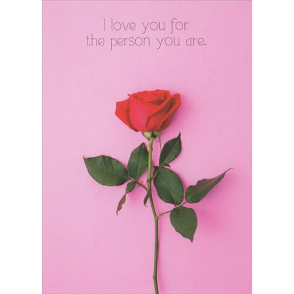 RSVP I Love You for the Person You Are: Single Red Rose on Pink Photo Valentine's Day Card for the One I Love (Wife, Husband, Girlfriend or Boyfriend)