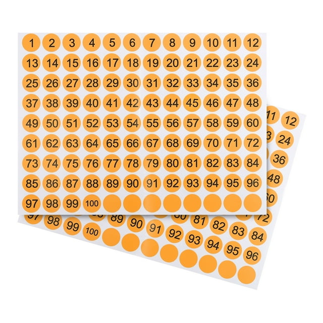 Unique Bargains Autocollant Rond de Chiffres 0.8 Pouces, Étiquettes de Chiffres Rondes 1 à 100 Autocollants de Chiffres Consécutifs, Orange 15 Pcs