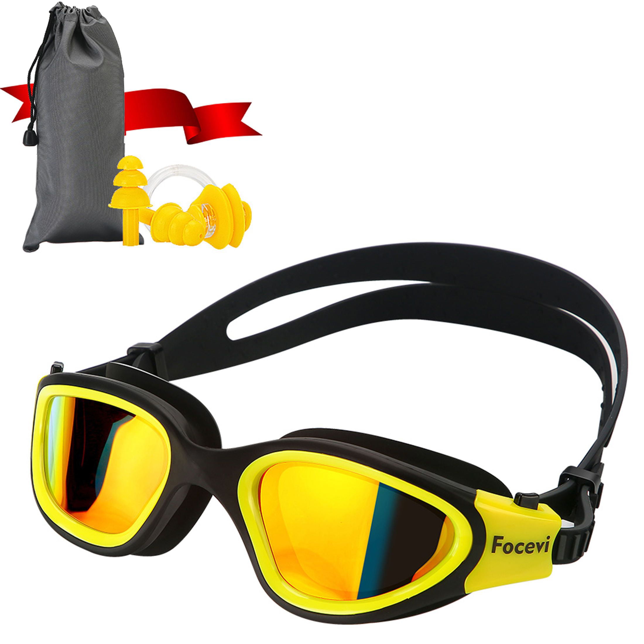 Dolfino Premier Adult Yellow Tidal Sport Swim Goggles Mirrored Lens Swimming Poo 