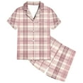 thumbnail image 6 of Odeerbi 2-12 Years Teen Boys Girls Summer Satin Pajamas Notched Lapel Short Sleeve Shirts Shorts Set Soft Loungewear Retro Plaid Print Sleepwear Teen Boys Girls Clothes, 6 of 6