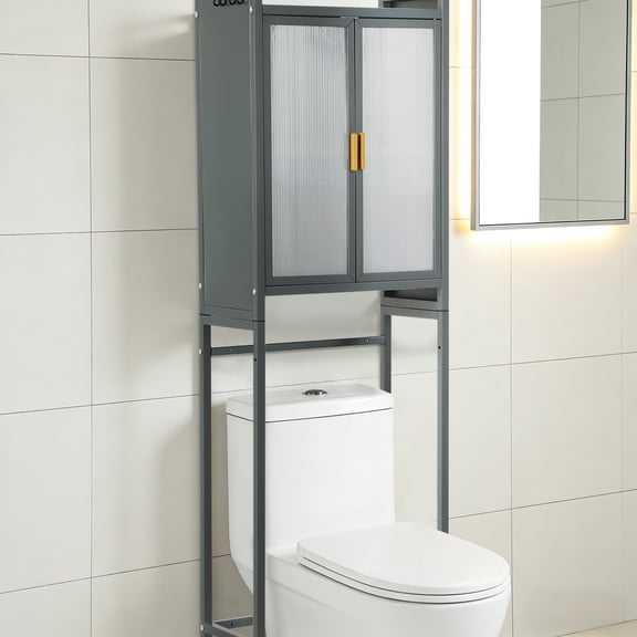 Over The Toilet Storage Cabinet, 3-Tier Bathroom Shelf Over Toilet with Doors and Adjustable Shelves