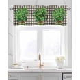 thumbnail image 2 of Plaid Black Linen Curtain Valance for Bedroom/Bathroom/Kitchen/Office/Living/Dining Room Windows,St. Patrick's Day Green Botanical Plant Rod Pocket Topper Drapes Decorative Cafe Drapery Panel 54x18, 2 of 6