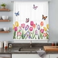 thumbnail image 5 of Tulips Spring Floral Sheer Curtains 96 Inches Long, Pastoral Flowers Butterfly Farmhouse Light Filering Curtains, Privacy Drapes Simi Floor to Veiling Curtain for Living Room Bedroom Window Treatment, 5 of 9