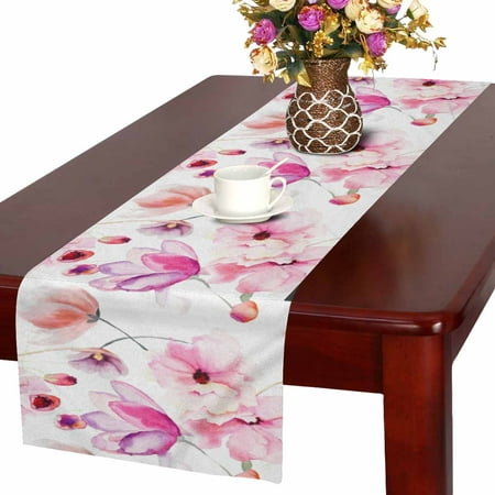 

SUNENAT Watercolor Spring Pink Flowers Watercolor Floral Painting Table Runner Linen & Cotton Cloth Placemat Home Decor for Wedding Banquet Decoration 16 x 72 Inches
