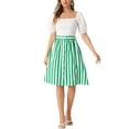 thumbnail image 2 of INSPIRE CHIC Women's Striped Skirt Elastic High Waist Button Front A-Line Midi Skirt M Green, 2 of 6
