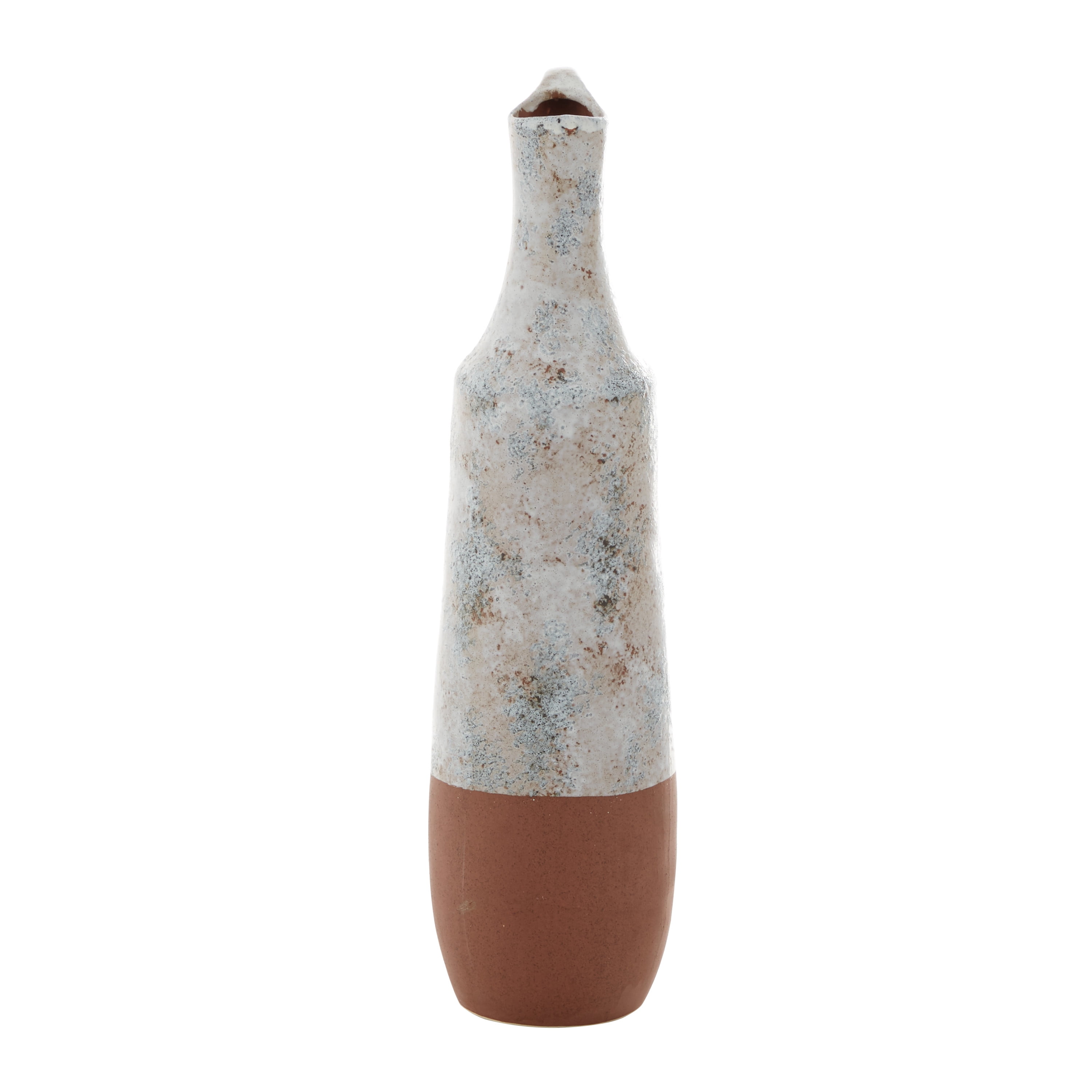 DecMode 23" Handmade White Ceramic Vase with Terracotta Accents