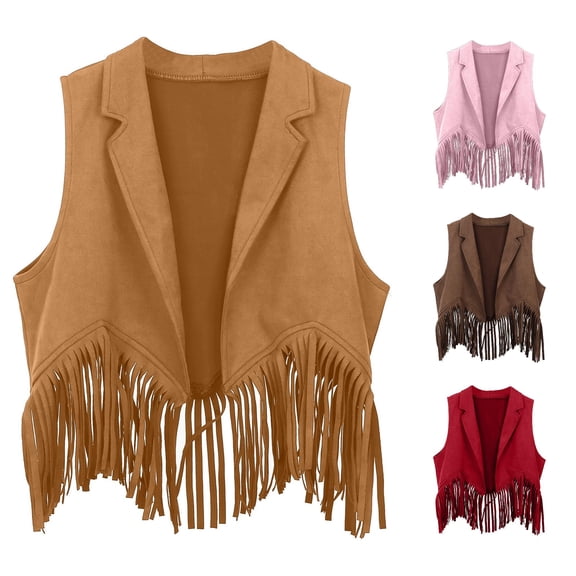 RUTAYY Girls Vest Turndown Collar Sleeveless Open Front Bottom Solid Color Kids Outerwear Khaki