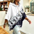 thumbnail image 3 of Womens 3/4 Sleeve Hoodies Retro Floral Pattern Oversized Pullover Hooded Sweatshirt Trendy Fall Outfits Casual Drawstring Hooded Tops, 3 of 4