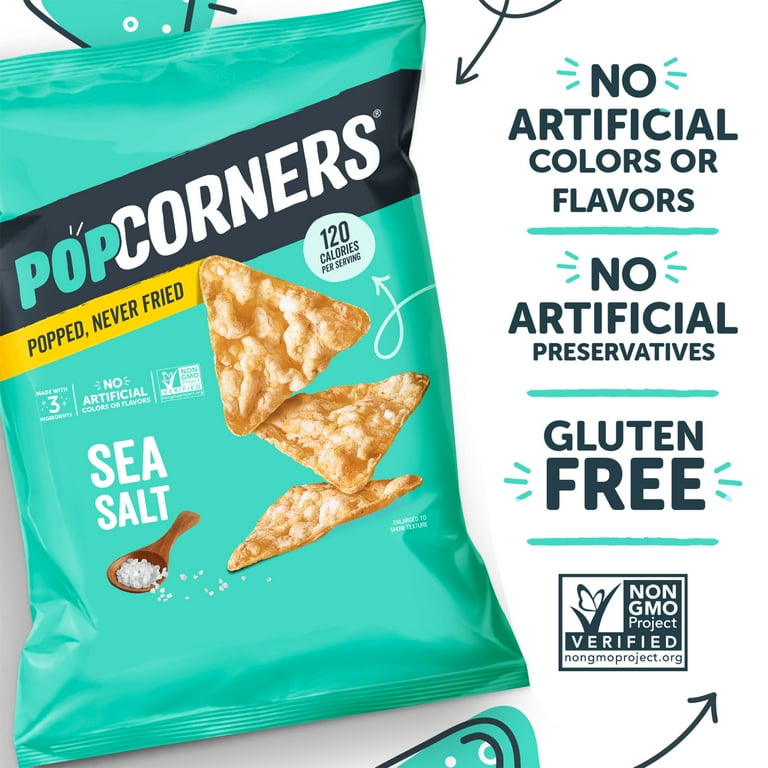 Popcorners Healthy Sea Salt Chips, Popped Corn Snacks, 7 oz Bag