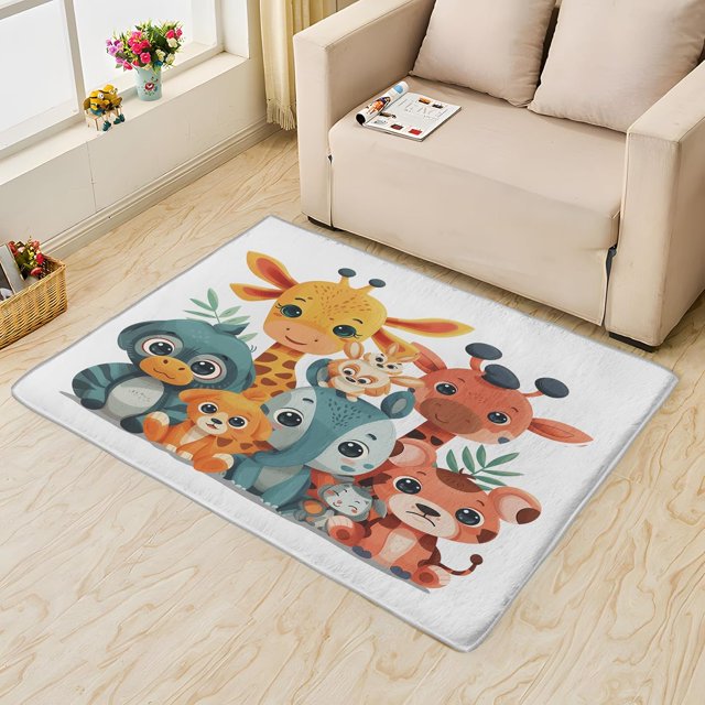 Cartoon Animal Carpet,4x5 Area Rug, Non Slip Low Pile Soft Machine Washable, Cute Giraffe Area Rugs, Cartoon Cute Animal Rugs for Bedroom Living Room Rug 8i&-55
