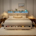 thumbnail image 5 of Akaber King-Size Upholstered Platform Bed Frame with 2-Tier Storage Headboard, 3 Drawers, USB Port, LED Lights, White, 5 of 8