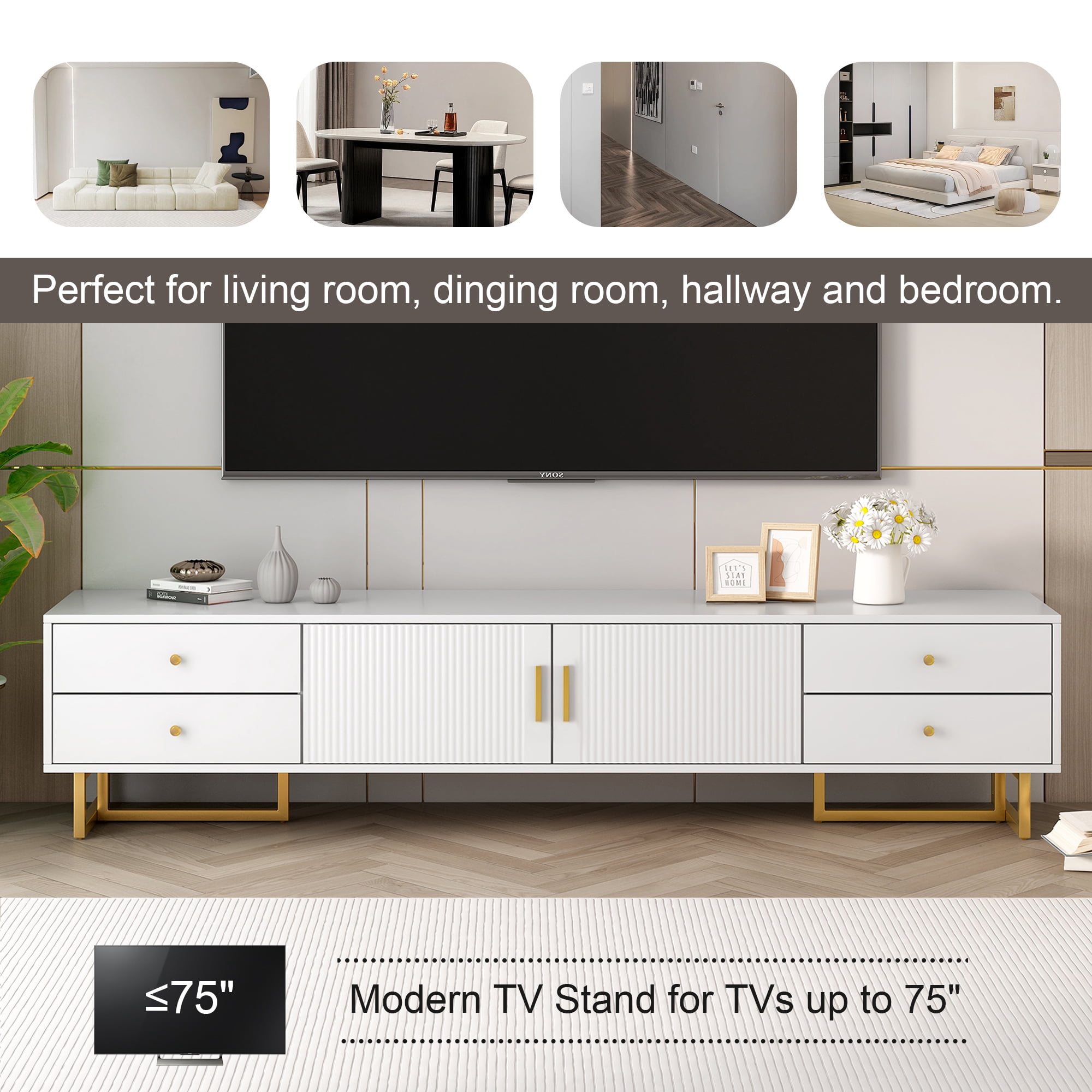TV Stand for 65+ Inch TV, Entertainment Center TV Media Console Table, Modern TV Stand with Storage, TV Console Cabinet Furniture for Living Room