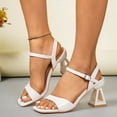thumbnail image 2 of SACFOF Women Chunky Heel Sandals Squared Toe Slip On Block Mid Heels Sandals For Wedding Dress Bride, 2 of 6