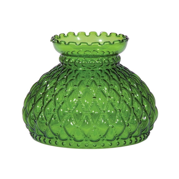 B&P Lamp Dark Green Table Lamp Shade with Diamond Quilted Pattern Student Glass Shade and Crimped Top, 7 Inch Fitter, for Vintage and Antique Style Globes