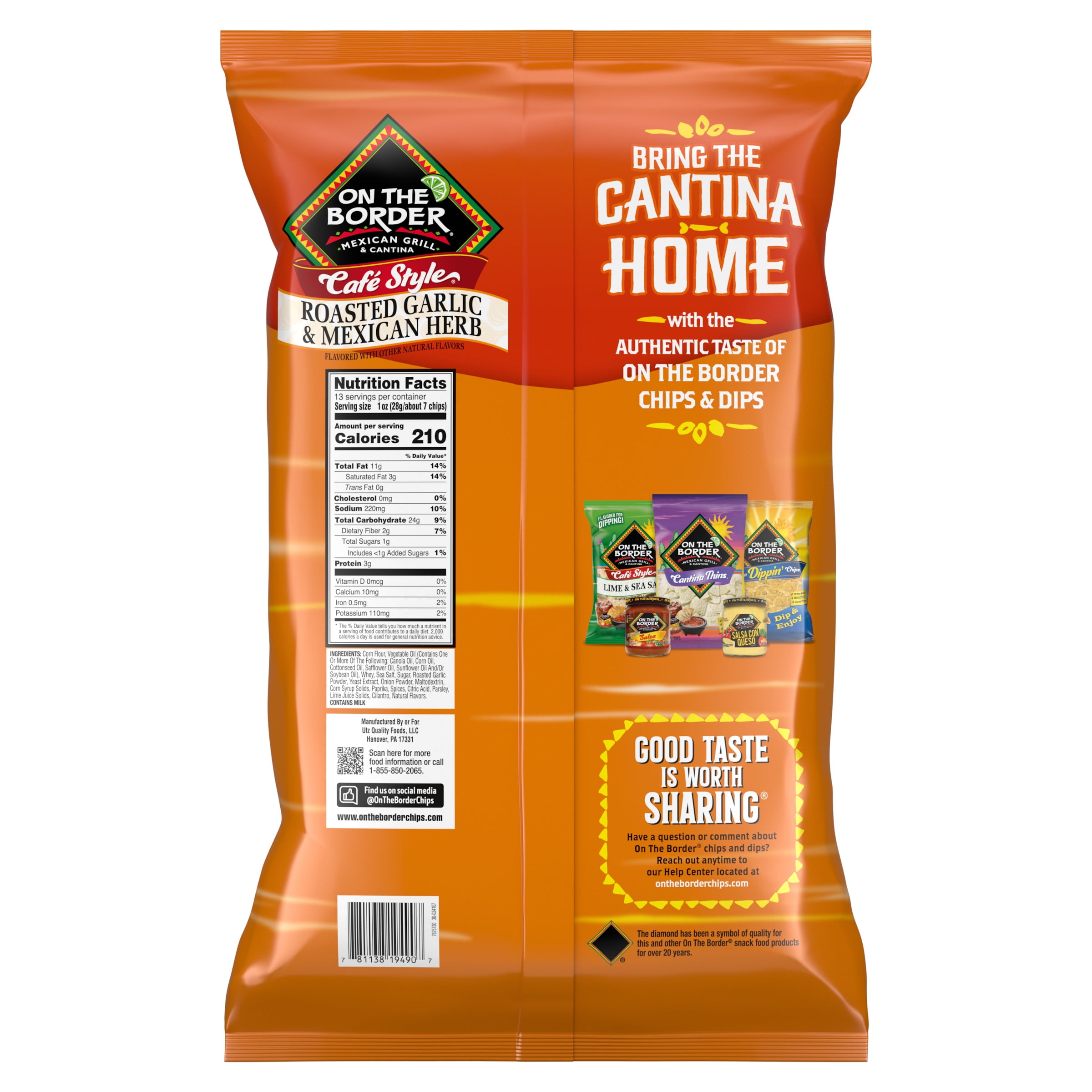 On The Border Roasted Garlic & Mexican Herb Cafe Style Tortilla Chips, 13oz Bag