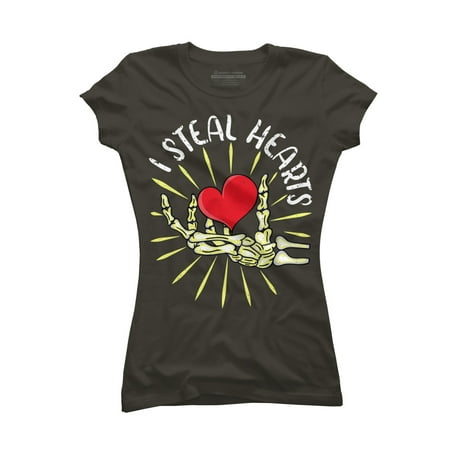 

I Steal Hearts Skeleton Hand Valentines Day Funny Pajama Juniors Charcoal Gray Graphic Tee - Design By Humans S