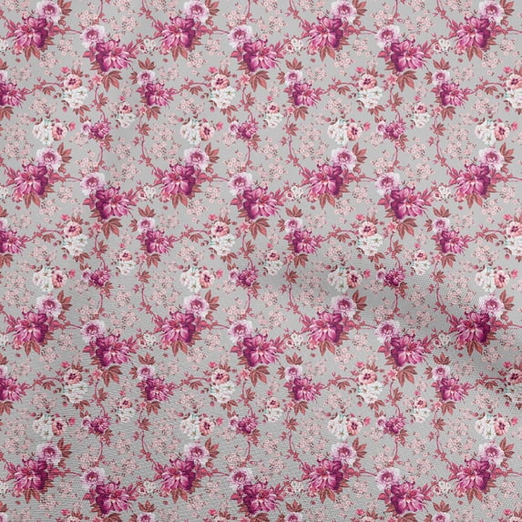 oneOone Velvet Light Gray Fabric Florals Dress Material Fabric Print Fabric By The Yard 58 Inch Wide