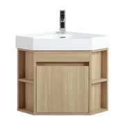 Tennant Brand 18 Light Oak Corner Bathroom Vanity with Matte Solid Surface