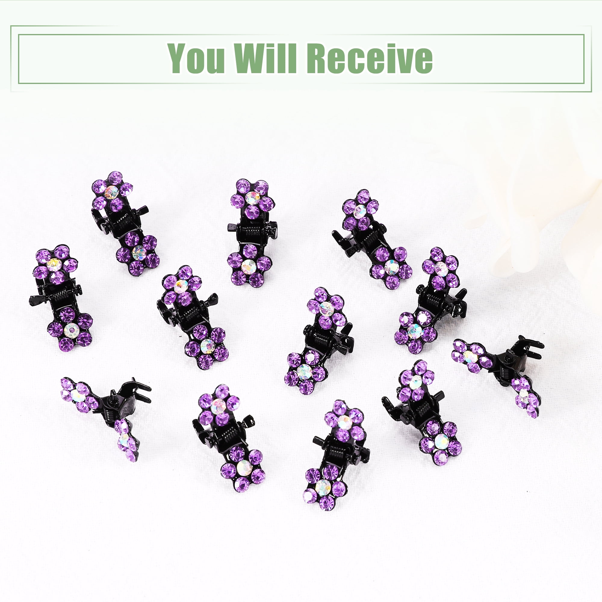Unique Bargains 12Pcs Mini Hair Claw Clip Small Rhinestone Clips Purple