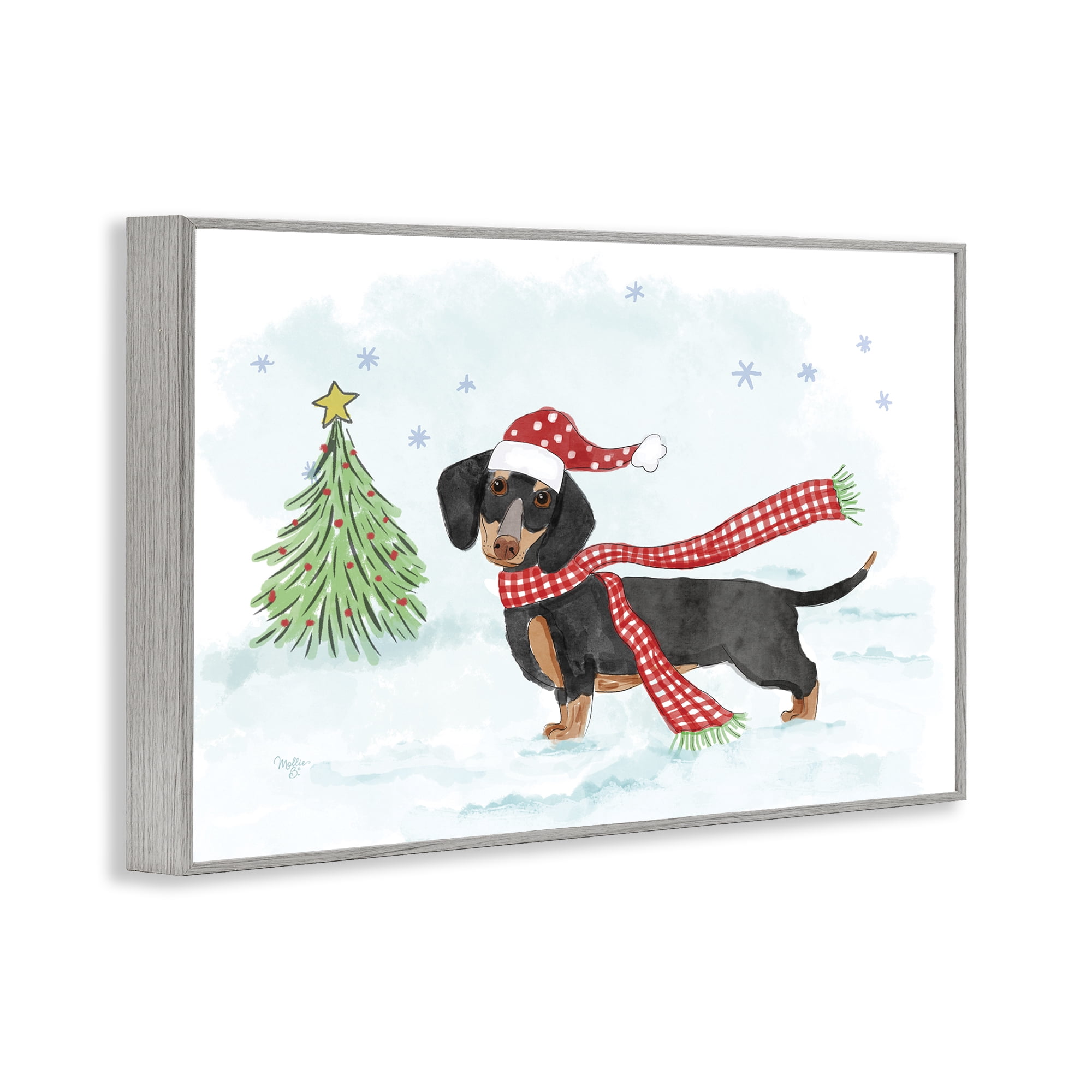 Stupell Industries Dachshund with Scarf Holiday Painting Gray Framed Art Prints Wall Art, 30 x 20