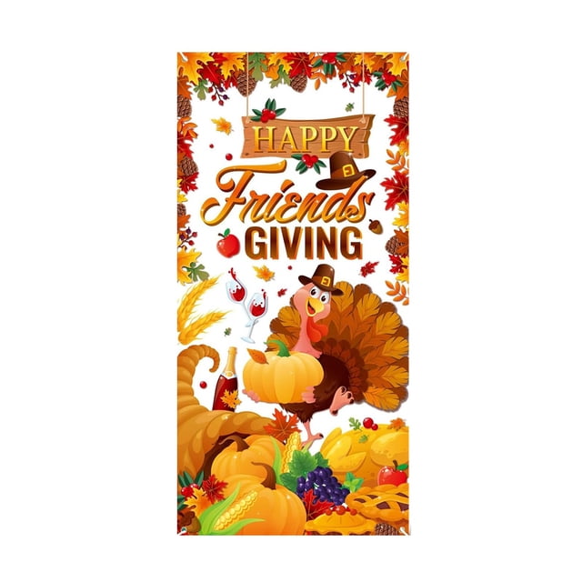 Thanksgiving Party Decoration Door Cover Polyester Photography Background Cloth 90 cm x 180 cm Multicolor Maple Leaf Pumpkin Design