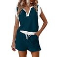 thumbnail image 2 of Womens Shorts Sets for Causal Summer Two Piece Tracksuit Lounge Wear Sets Crew Neck Shirt and Beach Shorts with Pockets Gym Airport Yoga Outfit Green S, 2 of 7