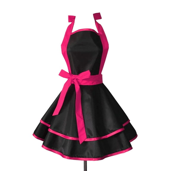 Hyzrz Lovely Handmade Cotton Retro Black Aprons for Women Girls Cake Kitchen Cook Apron for Mother's Gift (Red Rose)