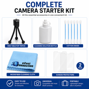 eCostConnection Camera Starter Kit – Mini Tripod, Screen Protectors & Cleaning Kit for DSLR Cameras