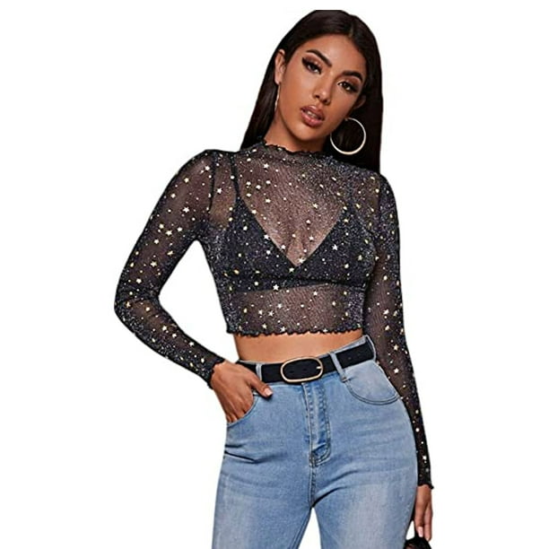 Camisetas transparentes de manga larga para mujer Walmart en linea