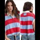 thumbnail image 3 of Top Holgado con Cuello en V, Corta A Rayas y Botones para Mujer Rojo XL, 3 of 7