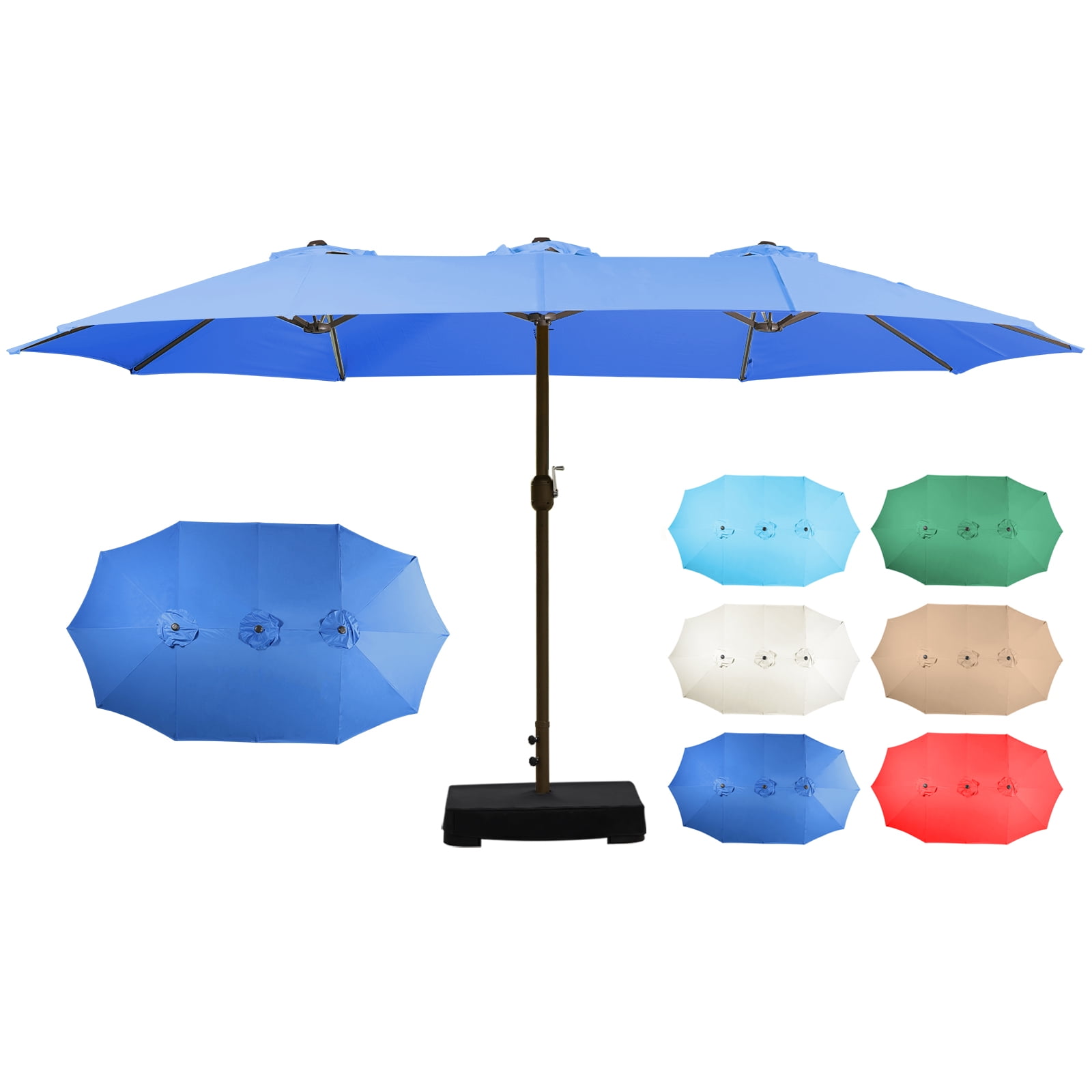 Aoodor 15ft Large Patio Umbrella with Base Stand, Outdoor Double-Sided Rectangle Umbrella - Blue