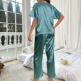 thumbnail image 4 of Womens Satin Silky Pajama Set Short Sleeve Shirt with Long Pajama Pant Set Soft PJ Loungewear, 4 of 5